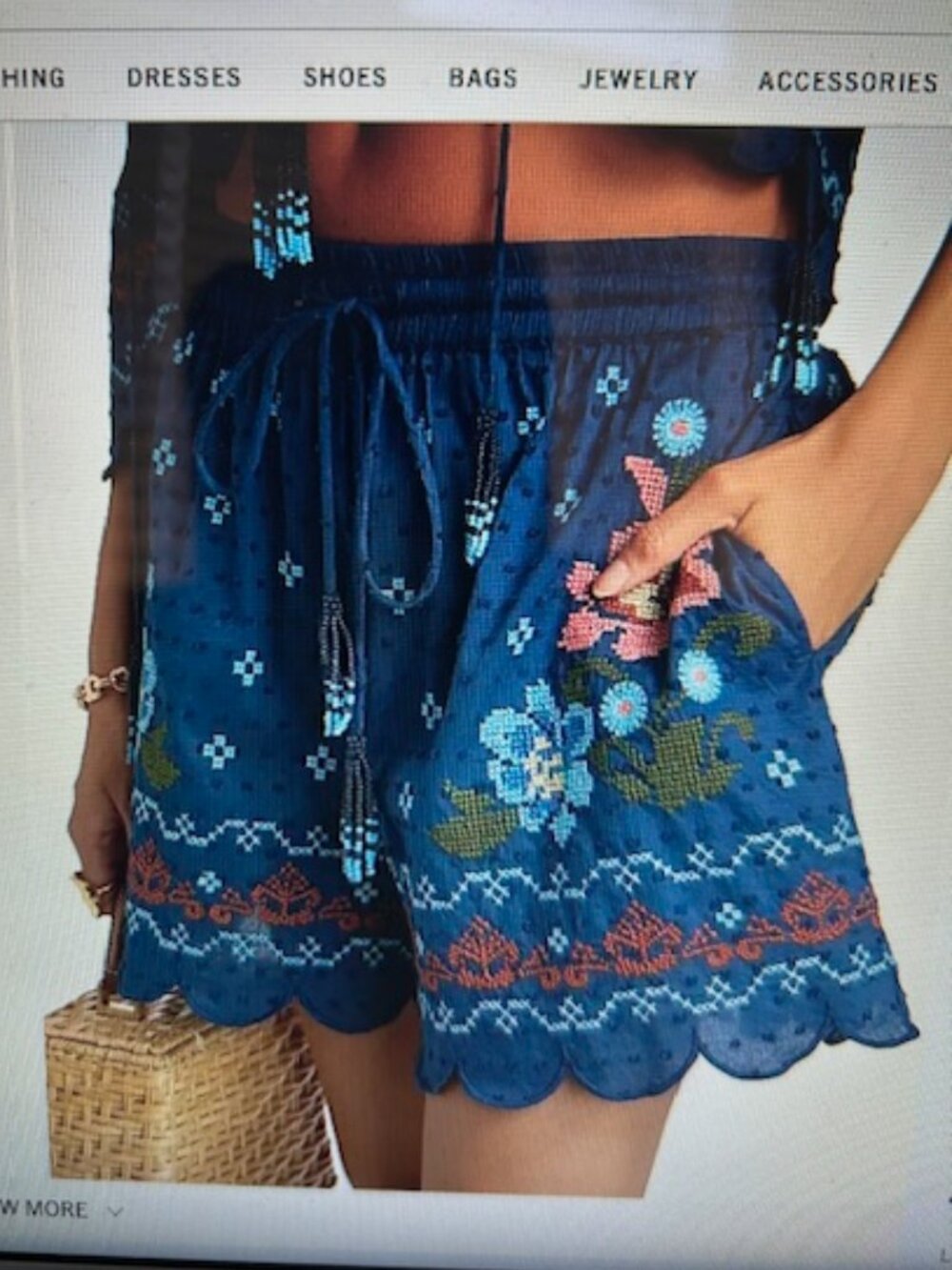 Farm Rio Dark Blue Multi 100% Cotton Stitched Garden Embroidered Shorts - Picture 14 of 14